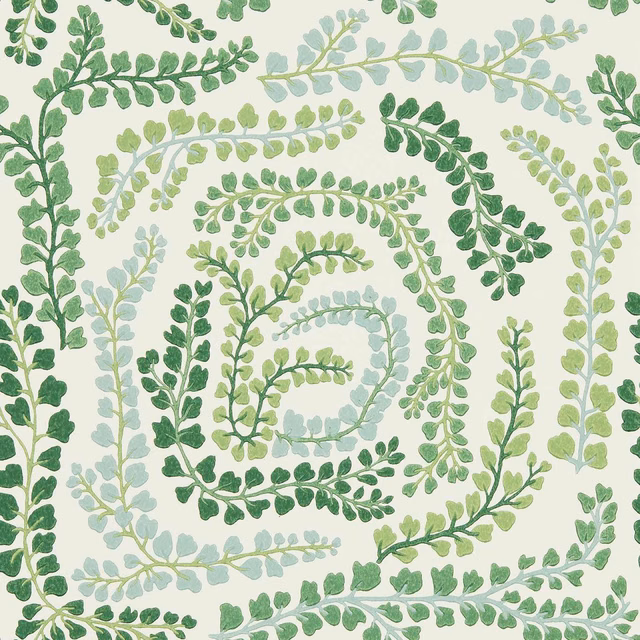 Clover and sage leafy botanical trails on a chalk wallpaper ground