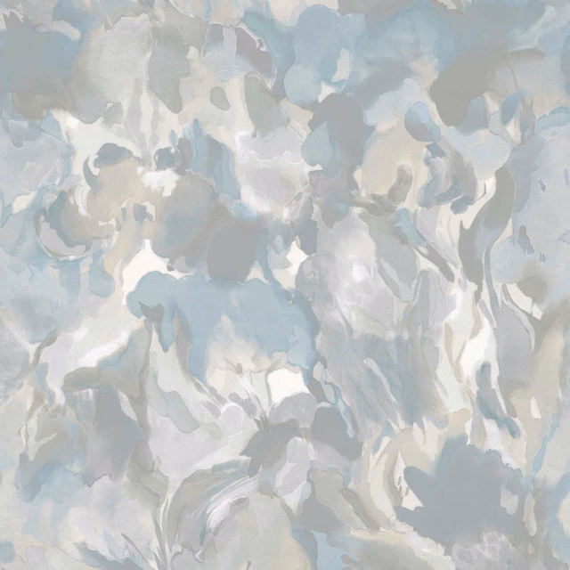 Pale blue-grey and parchment painterly abstract forms in Foresta wallpaper