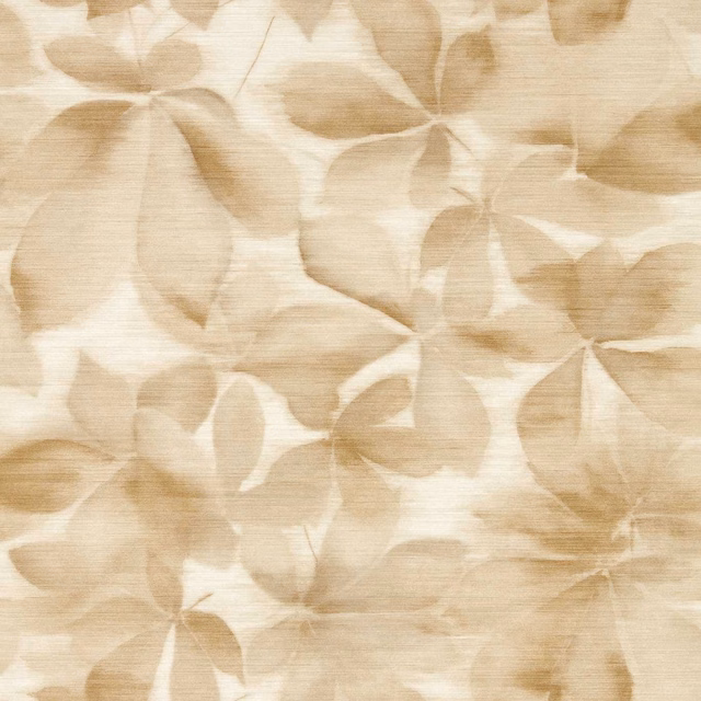 Painterly cream and golden-beige petals layered across a softly striated parchment ground