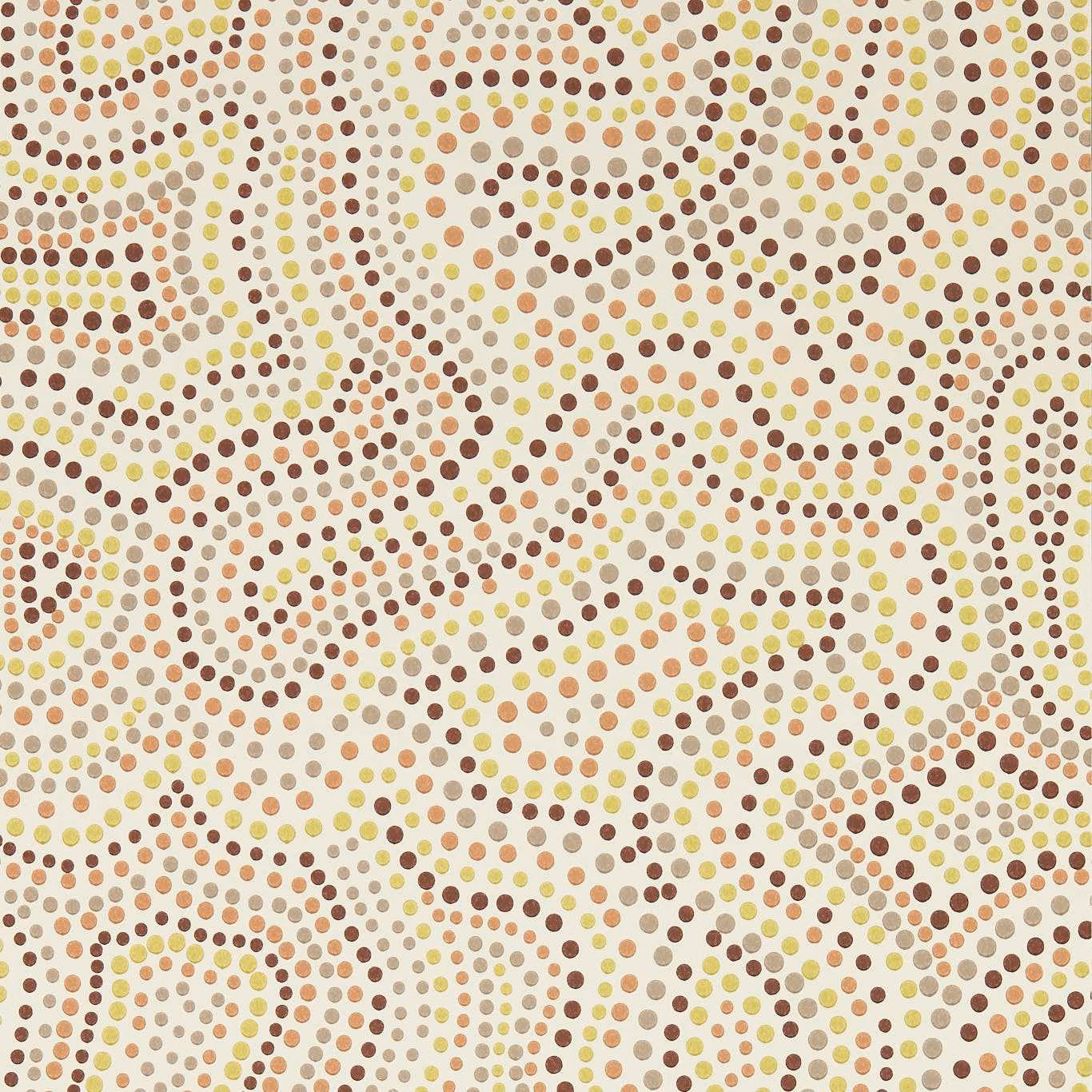 Cream wallpaper with chocolate, pistachio and peach dotted meanders