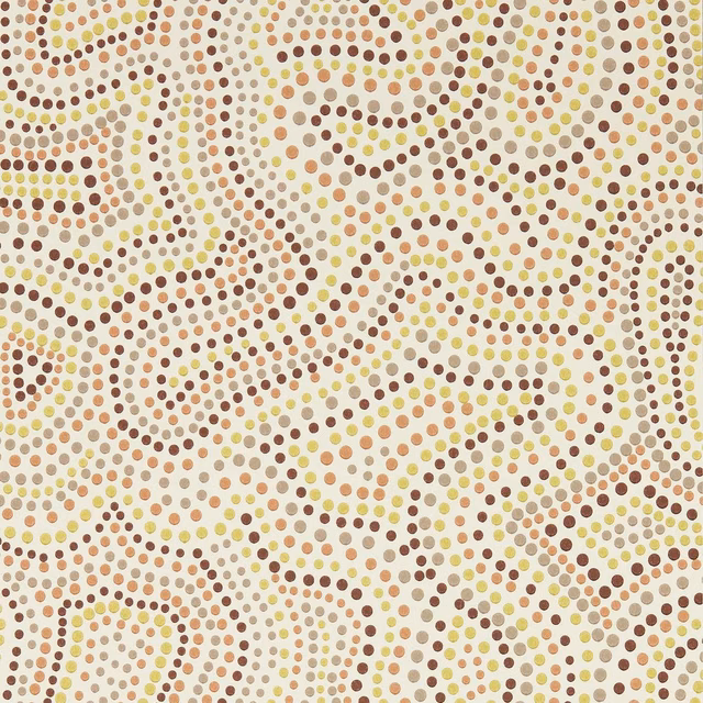Cream wallpaper with chocolate, pistachio and peach dotted meanders