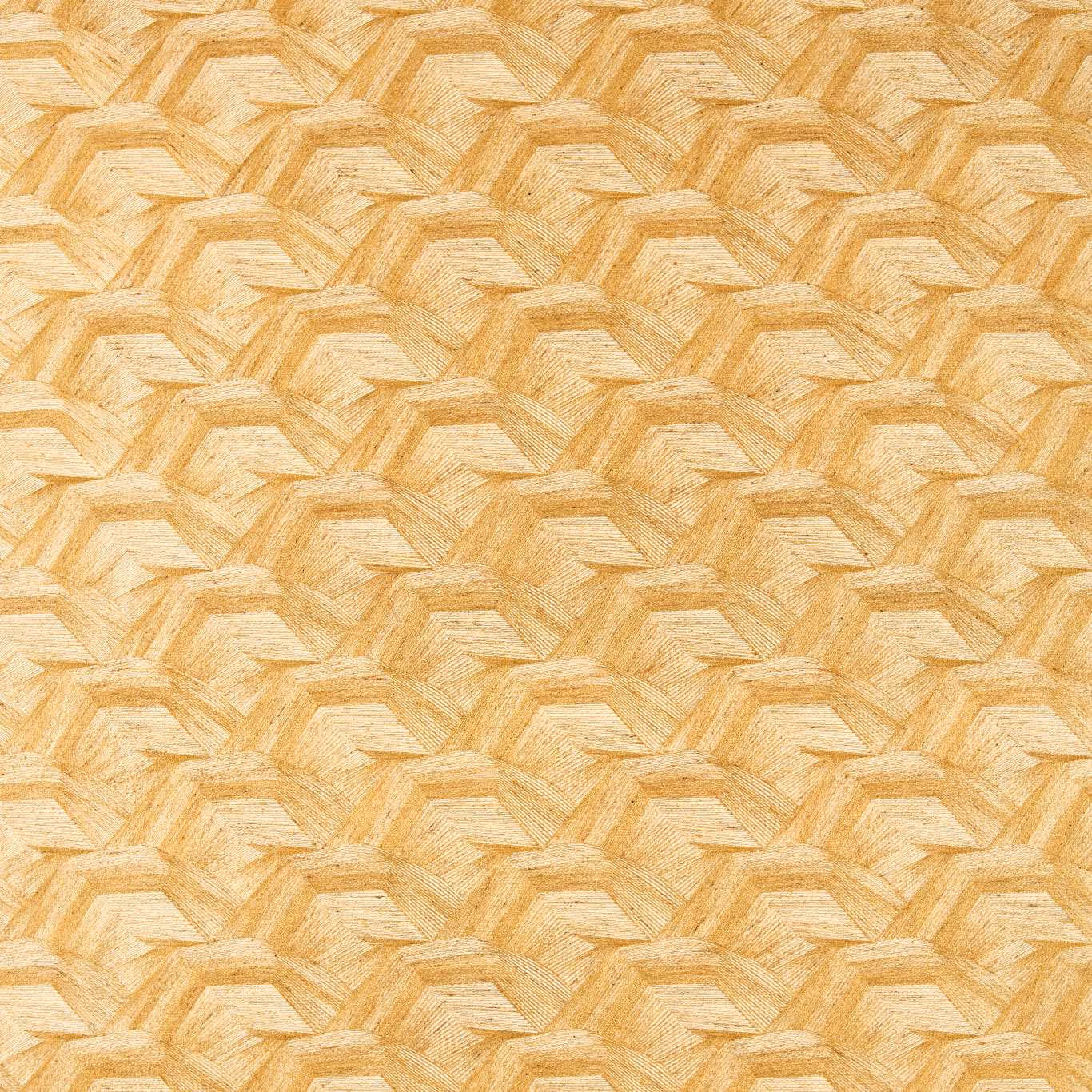Honey-gold geometric textile with irregular stepped motifs and a tactile woven surface