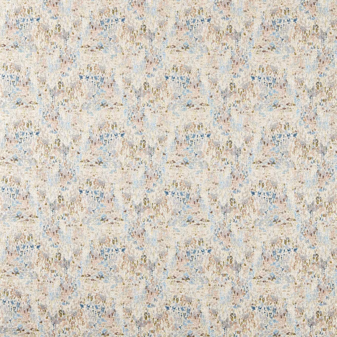 Pale cream woven fabric with dusty blue, blush and taupe painterly flecks