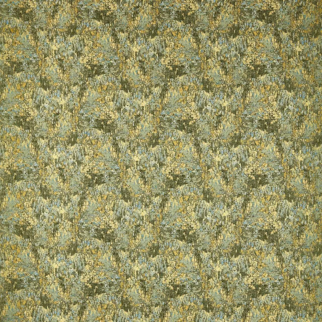 Mottled teal, emerald and gold woven pattern with painterly vertical marks