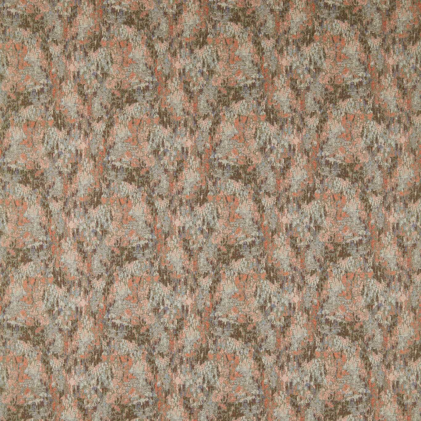 Mottled myrtle green fabric with rust, taupe and pale vertical woven markings