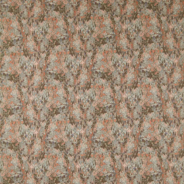 Mottled myrtle green fabric with rust, taupe and pale vertical woven markings