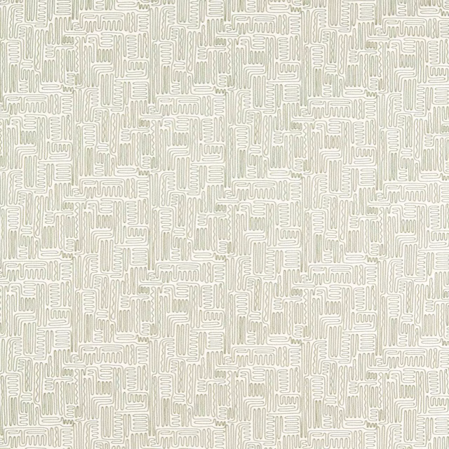 Pale sage-green maze lines woven across an ivory textile ground