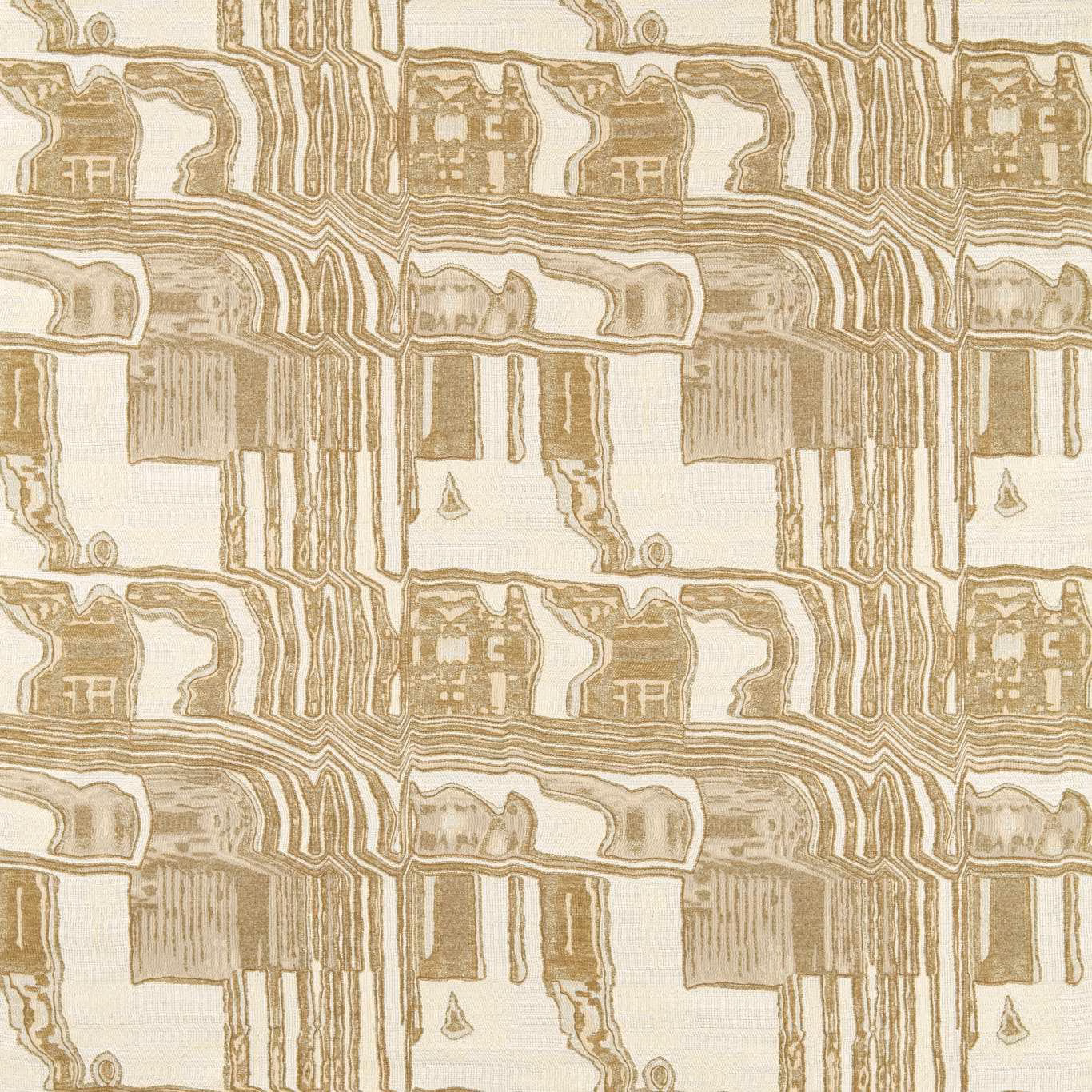 Muted olivine and cream abstract architectural repeat with contour lines and block forms