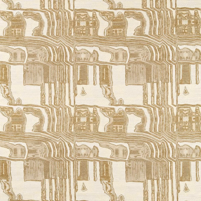 Muted olivine and cream abstract architectural repeat with contour lines and block forms