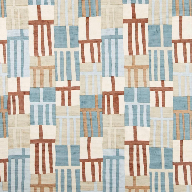 Aqua, rust, cream and sage geometric blocks with a softly textured ground