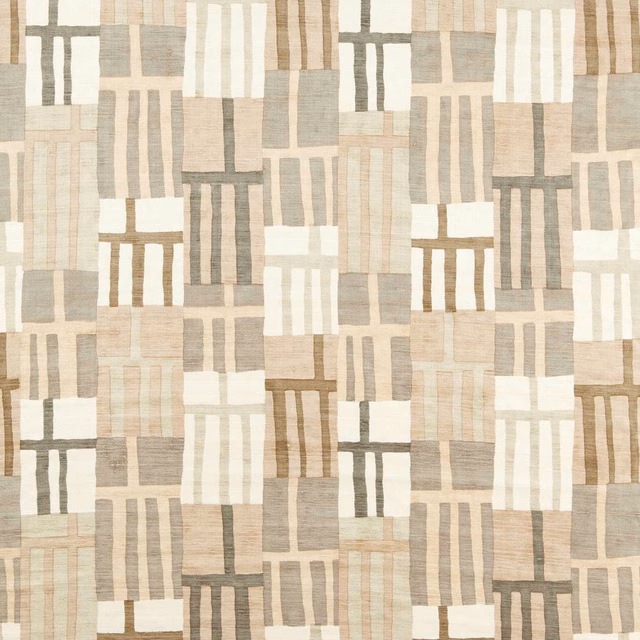 Geometric woven fabric with slate sapphire, limestone, taupe and blush rectangular bars
