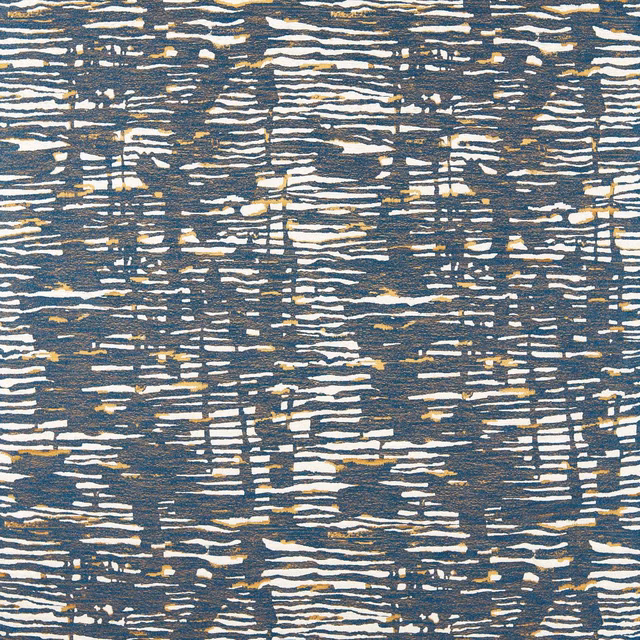 Lapis blue abstract horizontal striations with cream flashes and ochre flecks