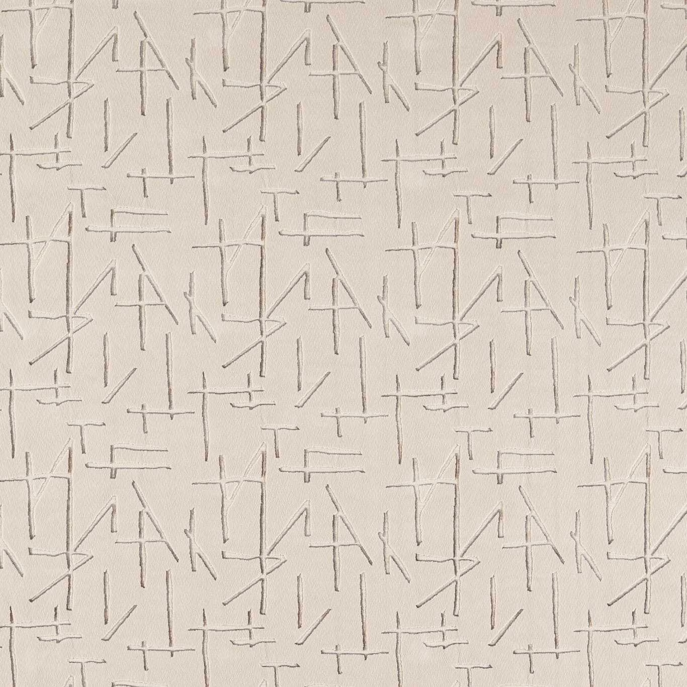 Pale ivory velvet with fine taupe angular line motifs in a repeating geometric layout