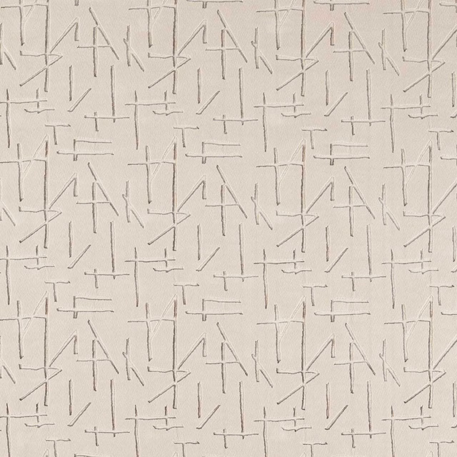 Pale ivory velvet with fine taupe angular line motifs in a repeating geometric layout