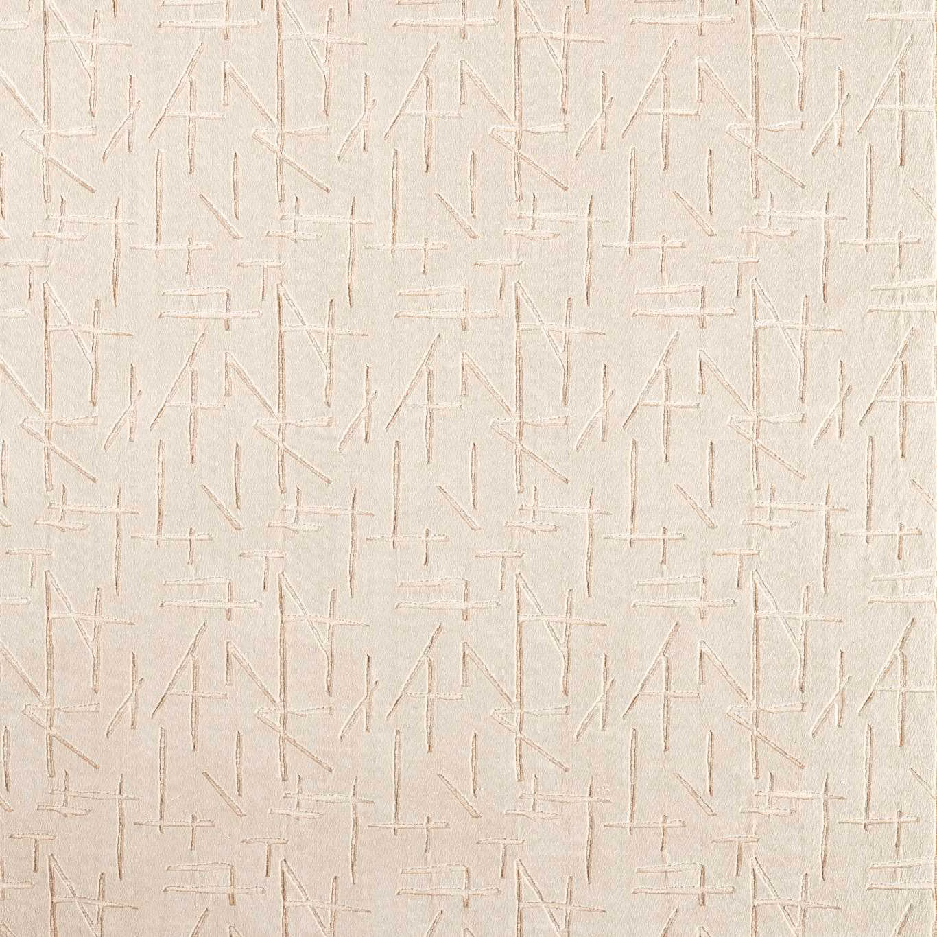 Ivory moonstone velvet with fine blush-beige angular line motifs and a soft raised texture