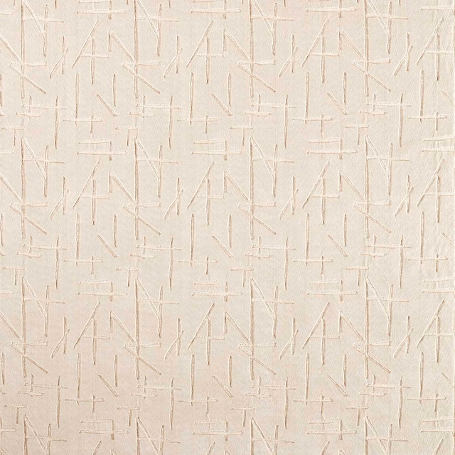 Ivory moonstone velvet with fine blush-beige angular line motifs and a soft raised texture