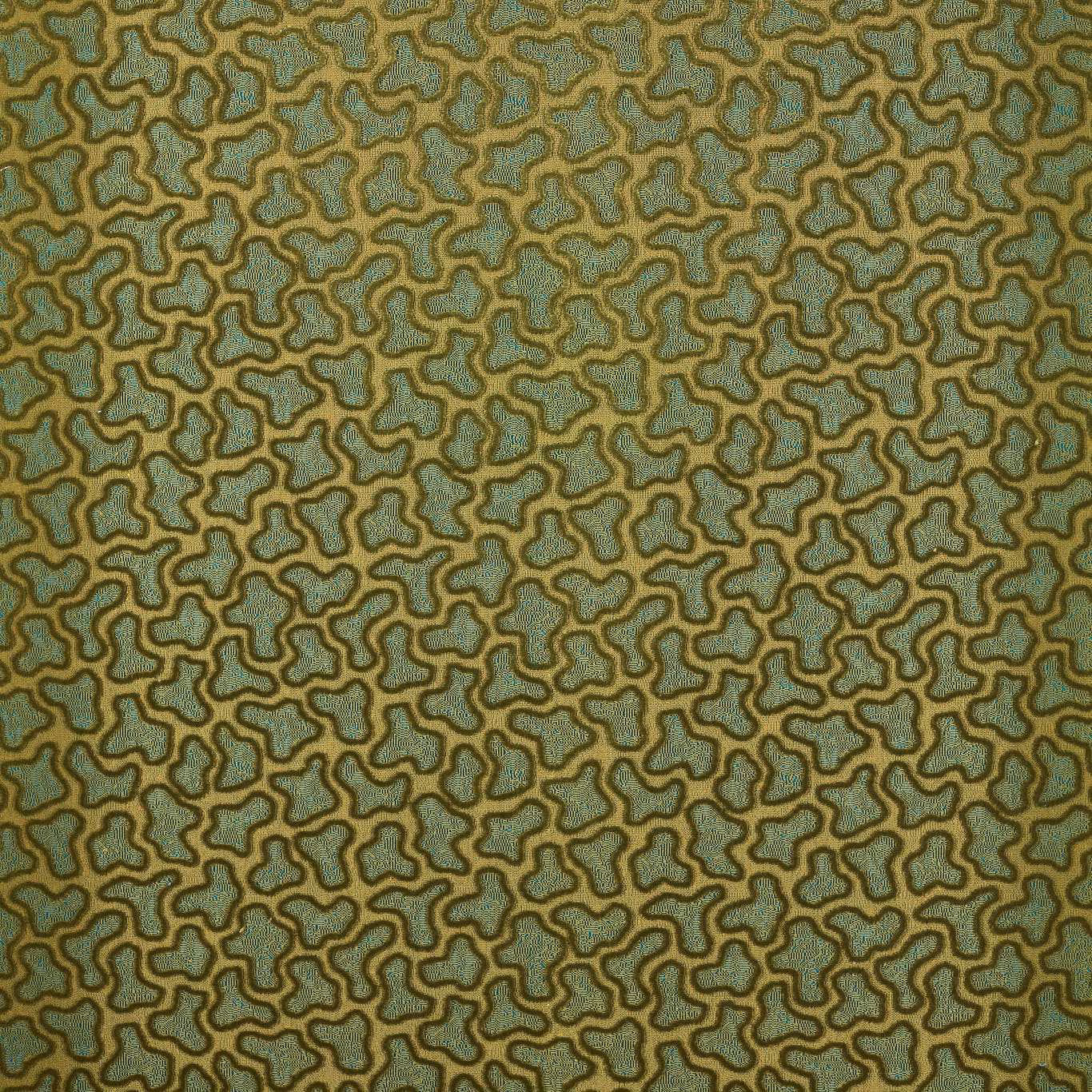 Olive-green velvet with ochre looping forms and dark, textured outlines