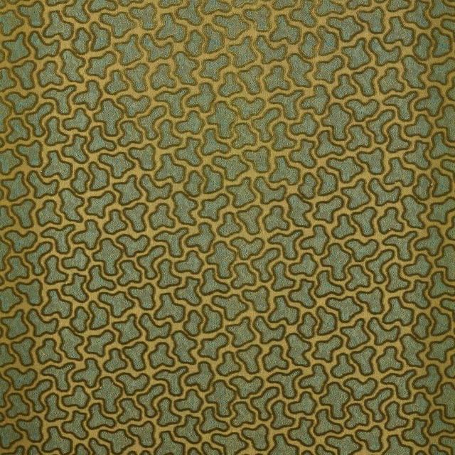 Olive-green velvet with ochre looping forms and dark, textured outlines