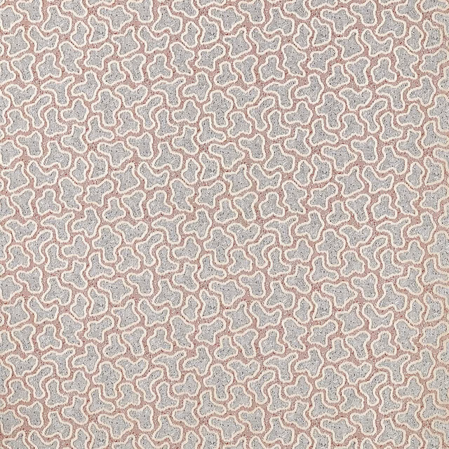 Dusty blush and blue-grey organic loops on a finely textured ivory velvet