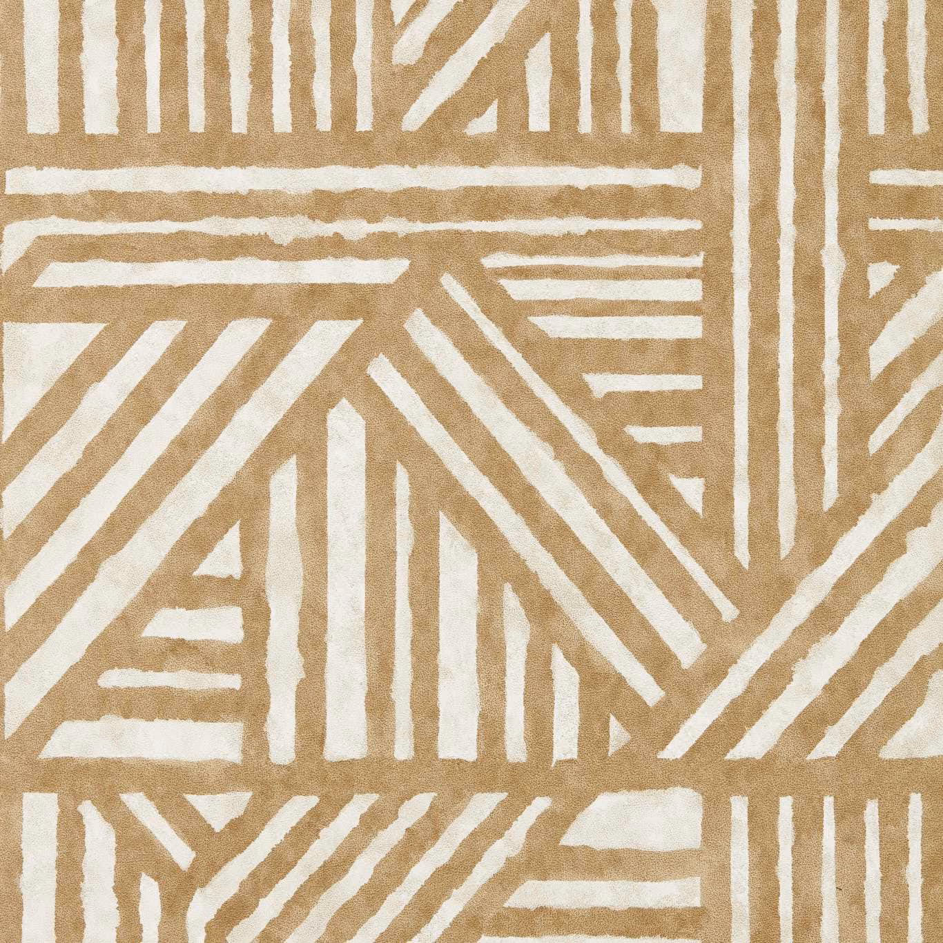 Warm limonite beige wallpaper with chalk-white angular, hand-drawn geometric lines