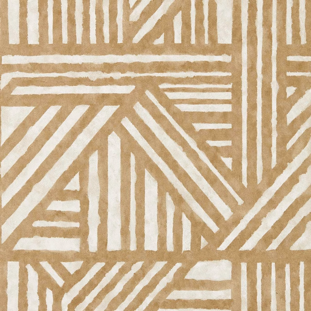 Warm limonite beige wallpaper with chalk-white angular, hand-drawn geometric lines