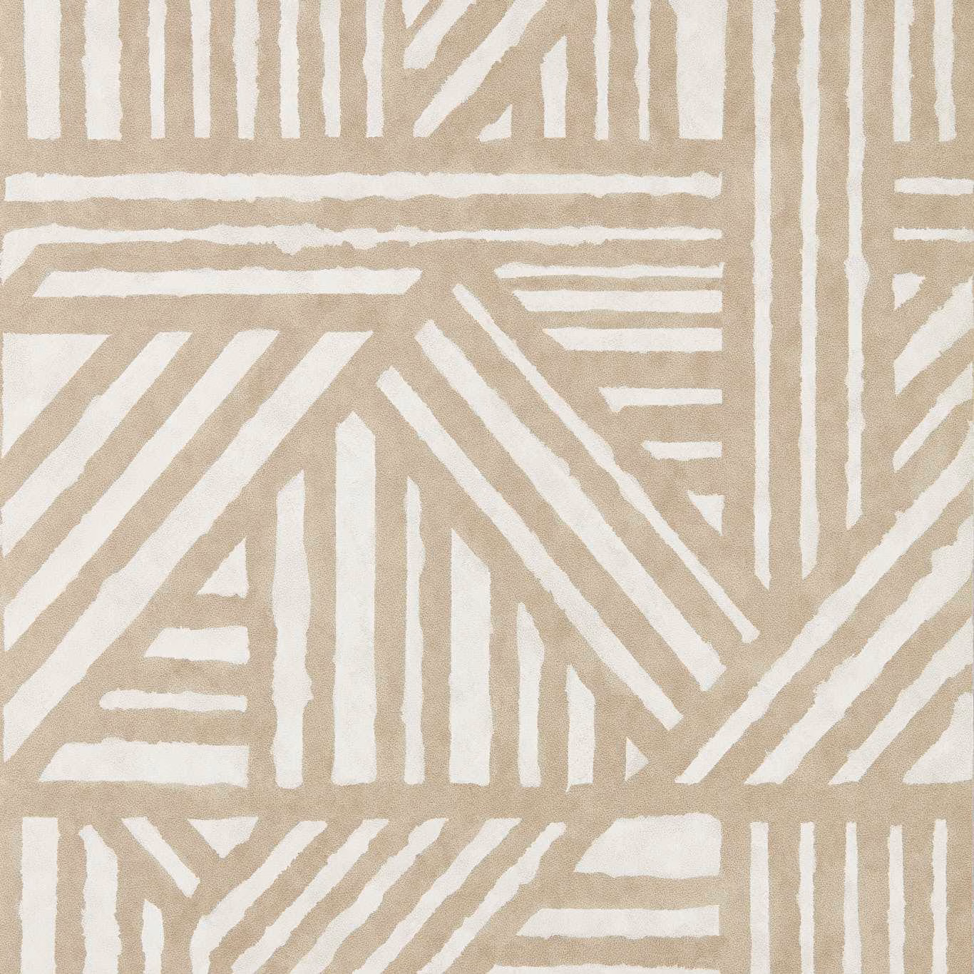 Warm sandstone wallcovering with irregular cream linear geometric blocks and stripes