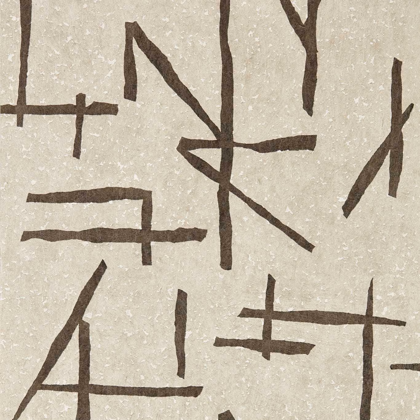 Limestone beige wallpaper with bold hand-drawn onyx-brown geometric marks