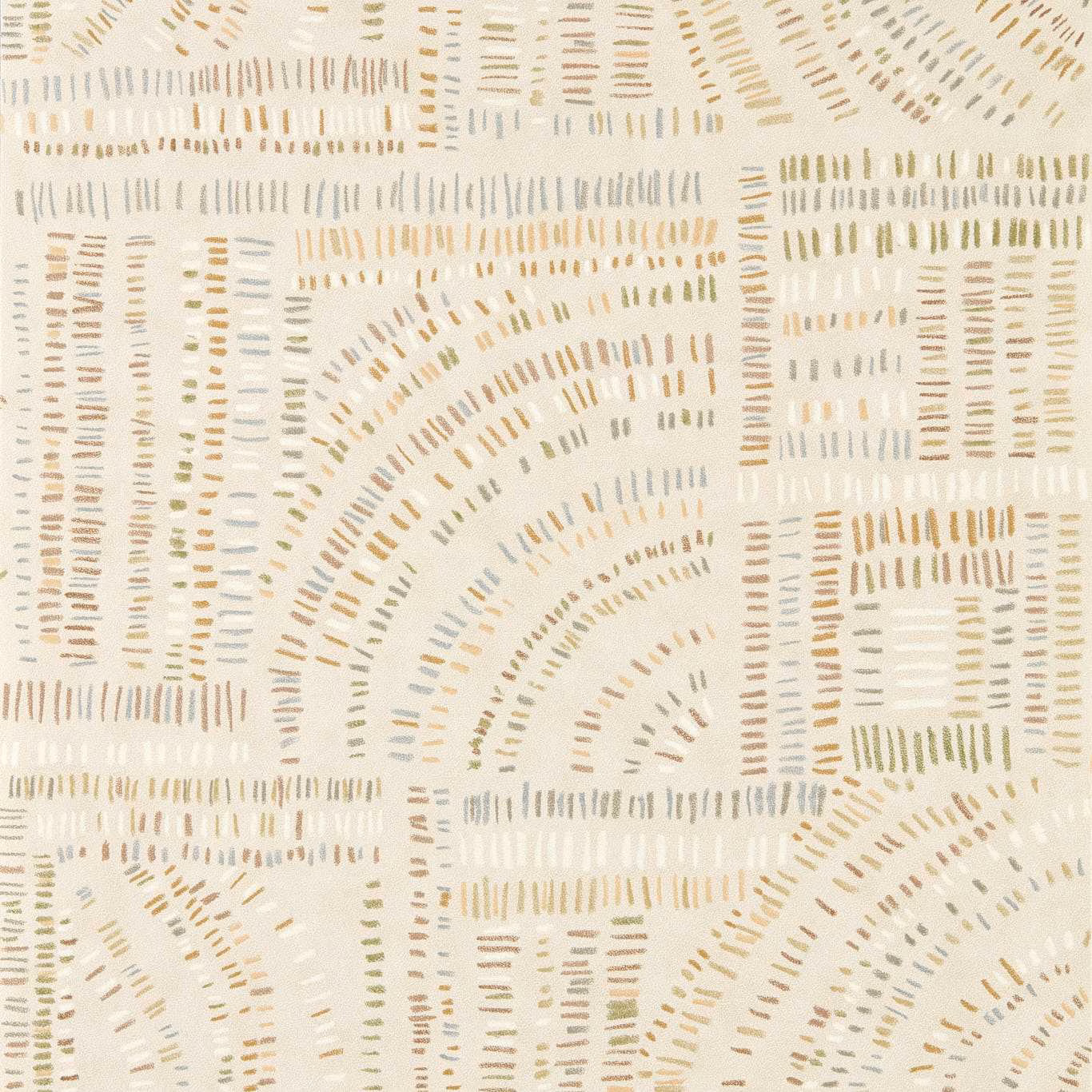 Ivory wallpaper with sandstone and slate marks arranged in arches and linear blocks