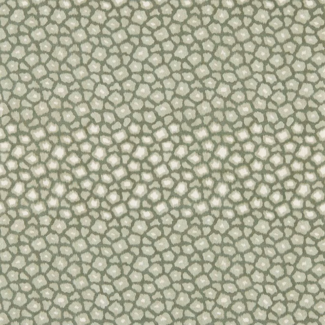 Muted evergreen wallpaper with a small pale pebble lattice and softly mottled ground