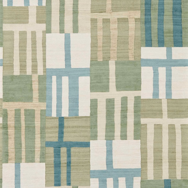 Jade, pale blue and cream geometric blocks with fine horizontal striation