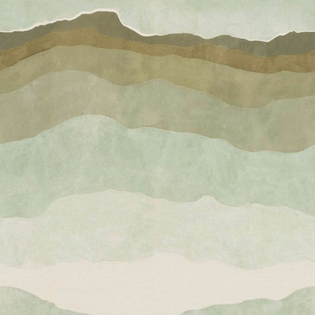 Layered sage, olive and cream abstract bands with a softly mottled landscape effect