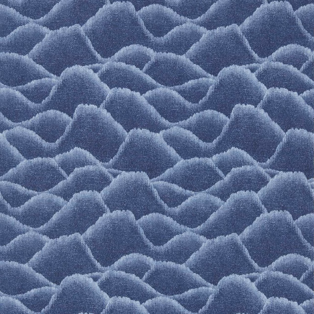 Deep midnight-blue wallpaper with overlapping softly edged wave forms and grain-like texture