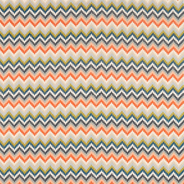 Teal, mandarin and lichen zigzag stripes with a softly woven textured surface
