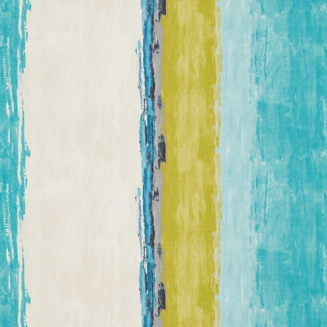 Turquoise, steel blue, lime and ivory painterly vertical stripe fabric with textured surface