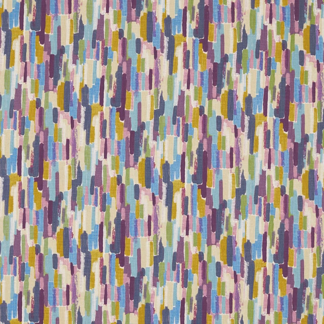 Woven abstract vertical blocks in grape, mustard, blue, cream and green