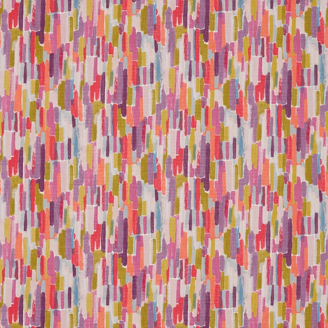 Ocean blue, lime and fuchsia woven fabric with dense irregular vertical brushstrokes