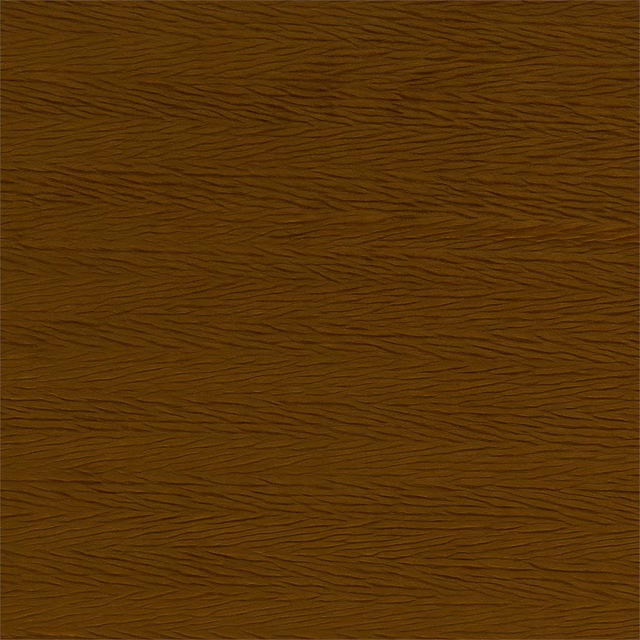 Deep ochre-brown fabric with fine undulating horizontal striations and tactile woven texture