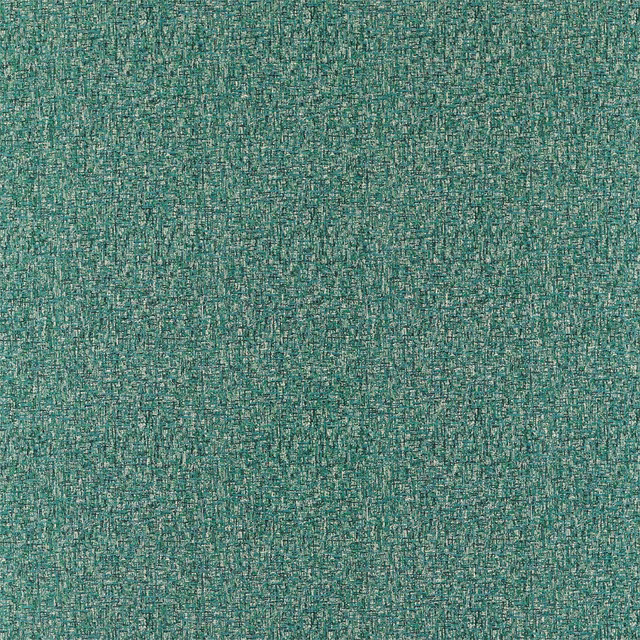 Close view of cool emerald-teal woven texture with fine silvery flecks
