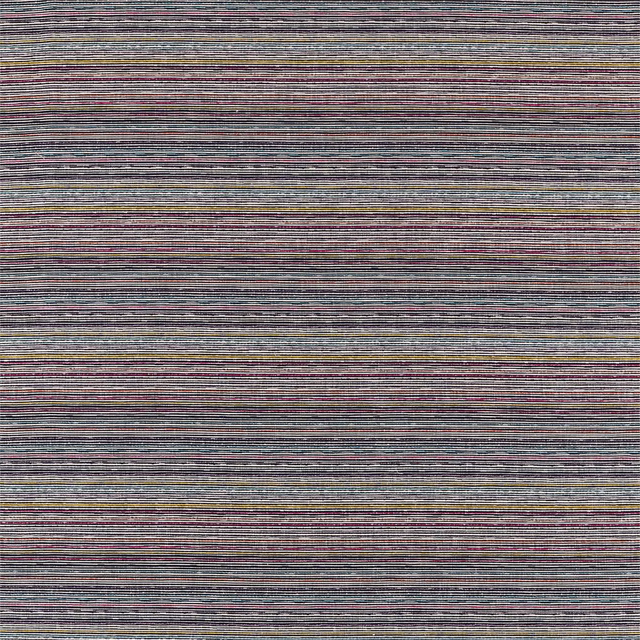 Dense horizontal weave in fuchsia, coral, marine blue, grey and muted yellow threads