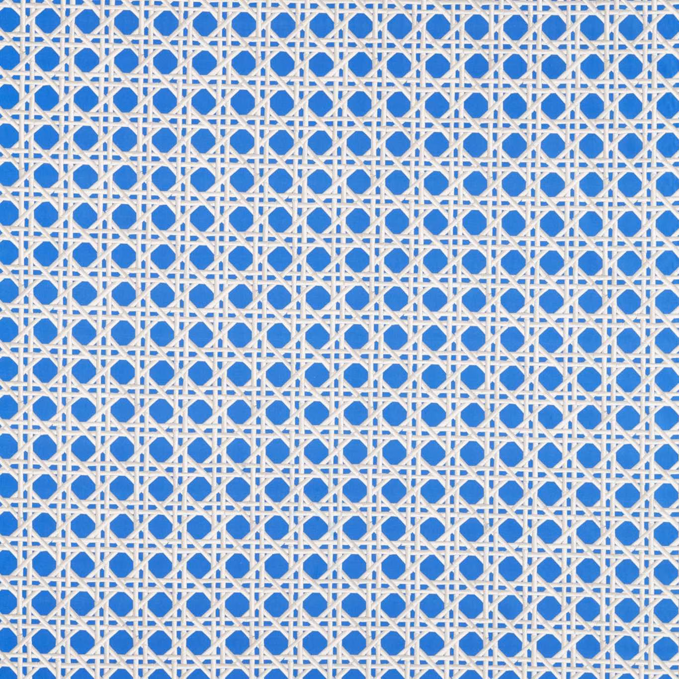 Cool Delft blue fabric with bright white interlaced geometric lattice