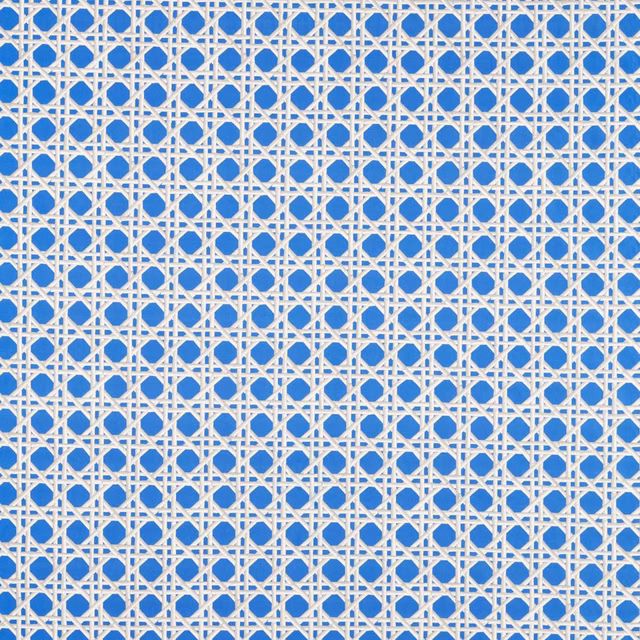 Cool Delft blue fabric with bright white interlaced geometric lattice