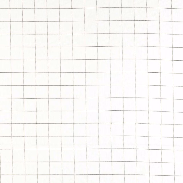 Warm ivory sheer fabric with a fine chocolate-brown checked grid and translucent texture