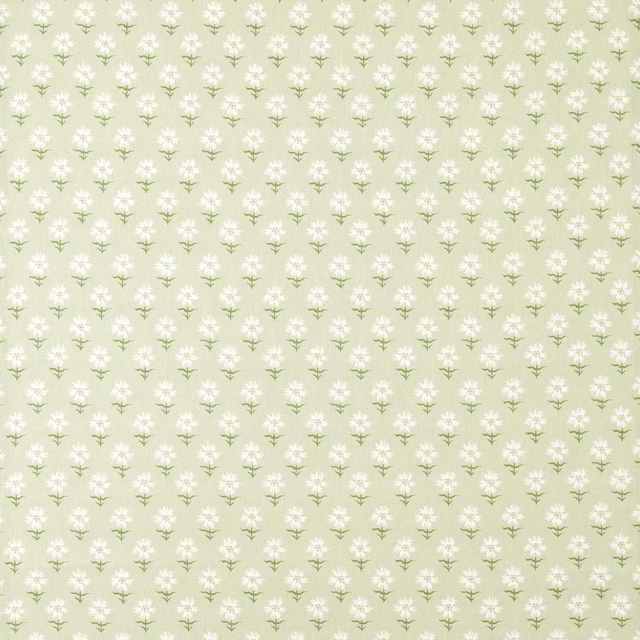 Pale Neptune green woven ground with repeating white floral sprigs