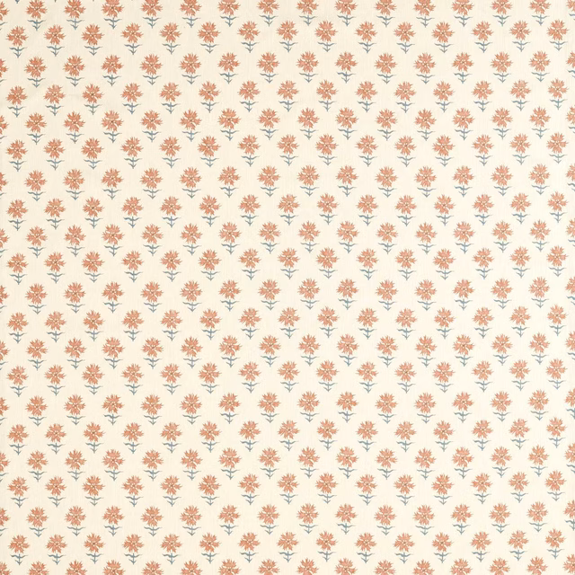 Ivory fabric with evenly spaced dusty rose and blue-green floral sprigs
