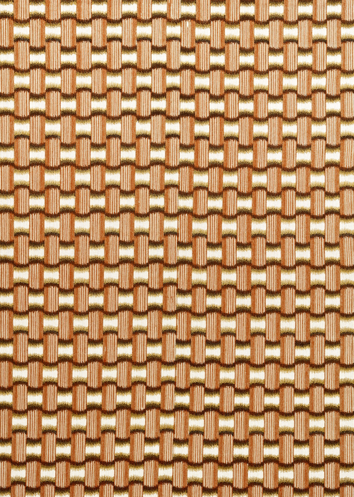 Warm terracotta and cream woven lattice with dark brown definition