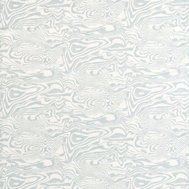 Pale blue-grey and ivory fabric with flowing abstract marble-like lines