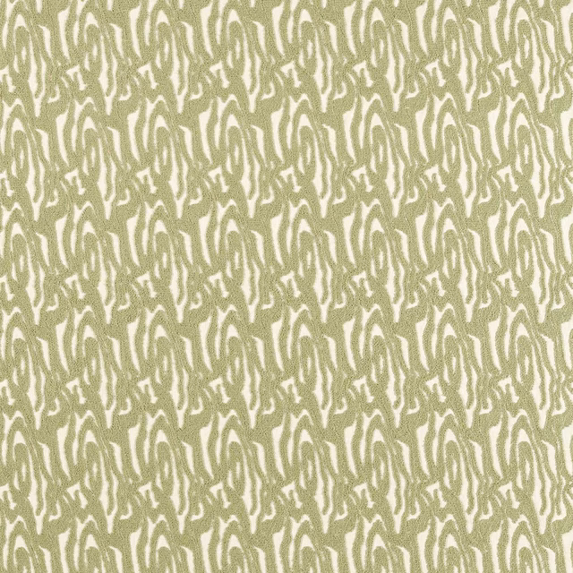 Muted sage-olive wave motifs woven across a textured cream fabric ground