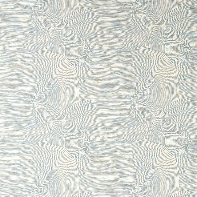 Pale blue-grey fabric with ivory contour lines forming overlapping scalloped waves