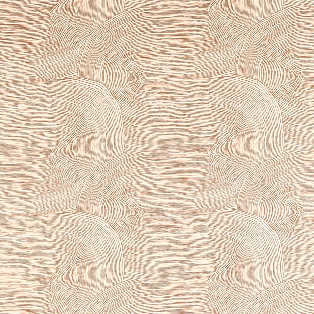 Pale terracotta textile with large ivory-lined concentric curved motifs and fine tactile texture