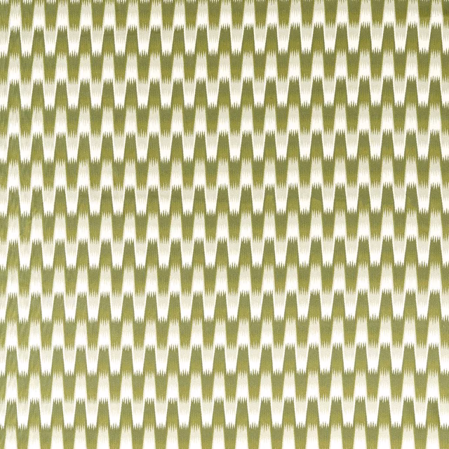 Olive matcha and cream woven fabric with repeating narrow zigzag diamonds